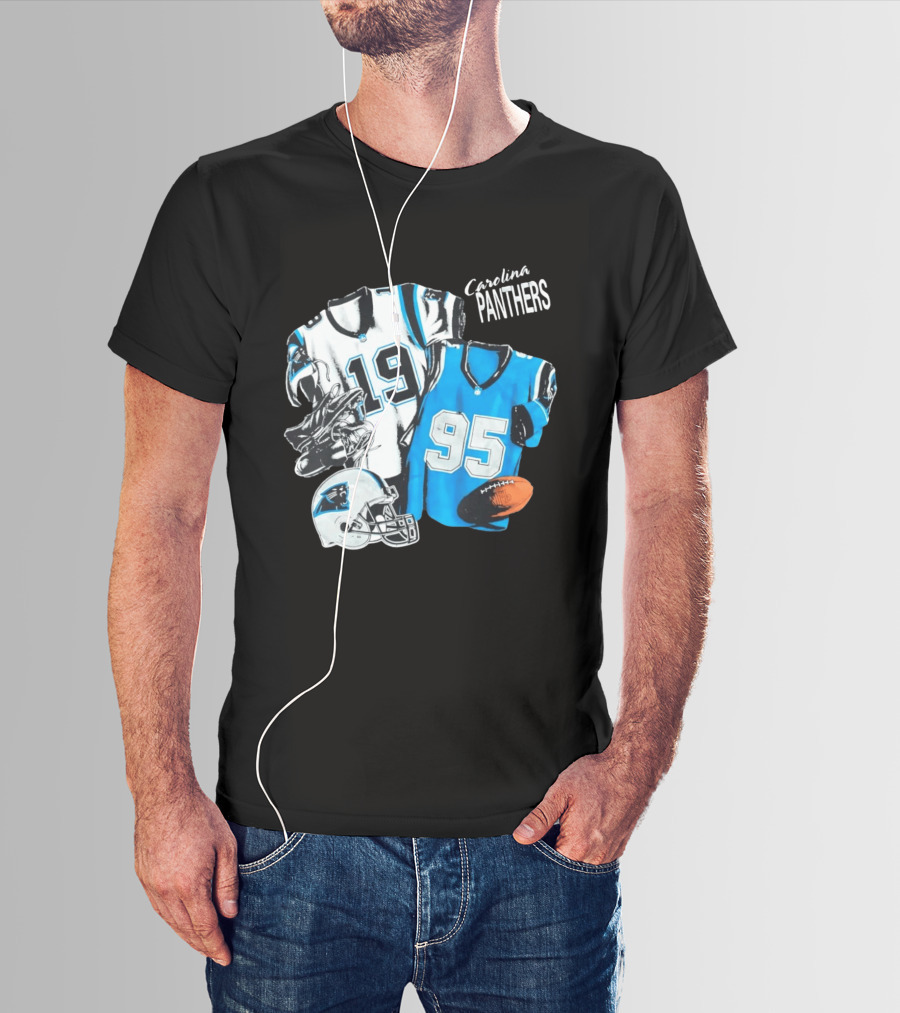 Carolina Panthers 19 95 Jerseys And Helmet With Football T-Shirt