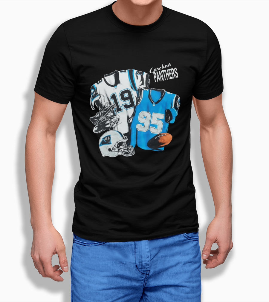 Carolina Panthers 19 95 Jerseys And Helmet With Football T-Shirt