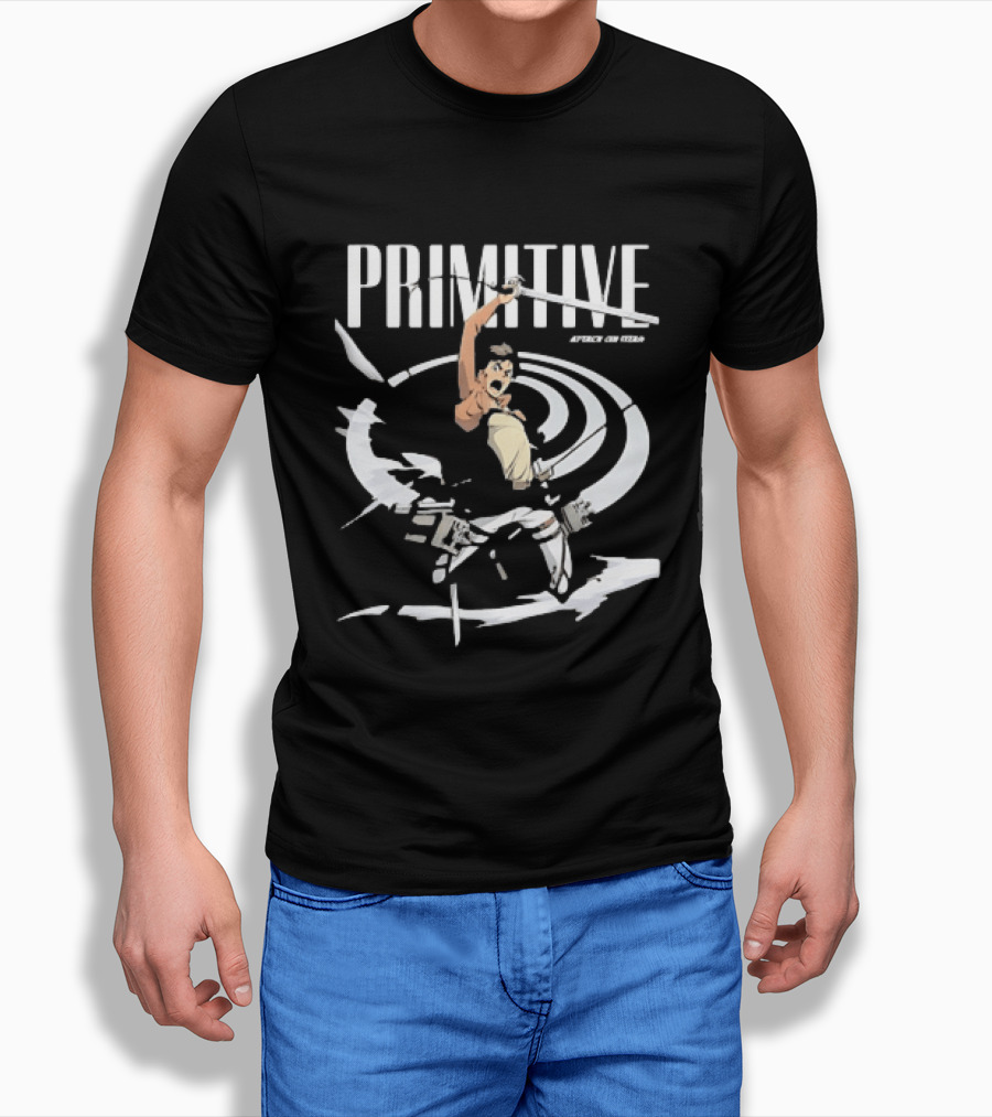 Primitive Attack On Titan Eren Yeager Swinging Sword Shingeki No Kyojin Adventure T-Shirt