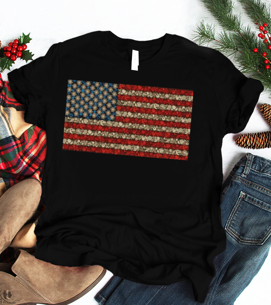 Science And Math American Flag With Molecular Structures And Atom T-Shirt