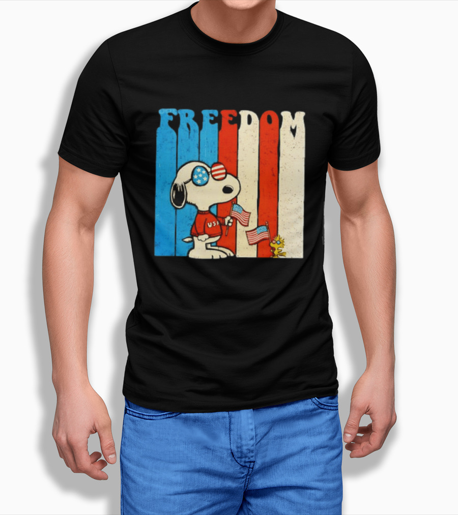 Freedom Snoopy Woodstock Peanuts USA 250th Anniversary Patriotic Celebration T-Shirt