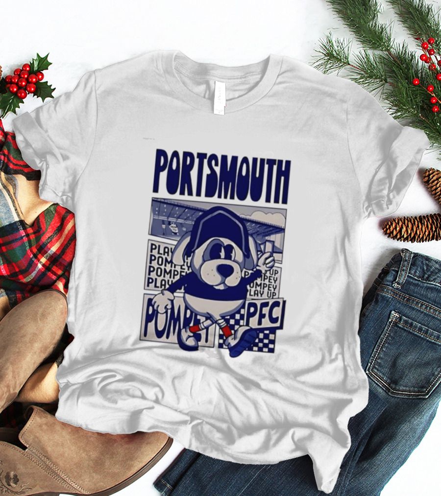 Portsmouth Football Club Play Up Pompey PFC Stadium Cartoon T-Shirt
