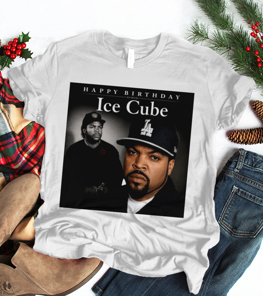Happy Birthday Ice Cube LA Cap Black And White Portraits T-Shirt
