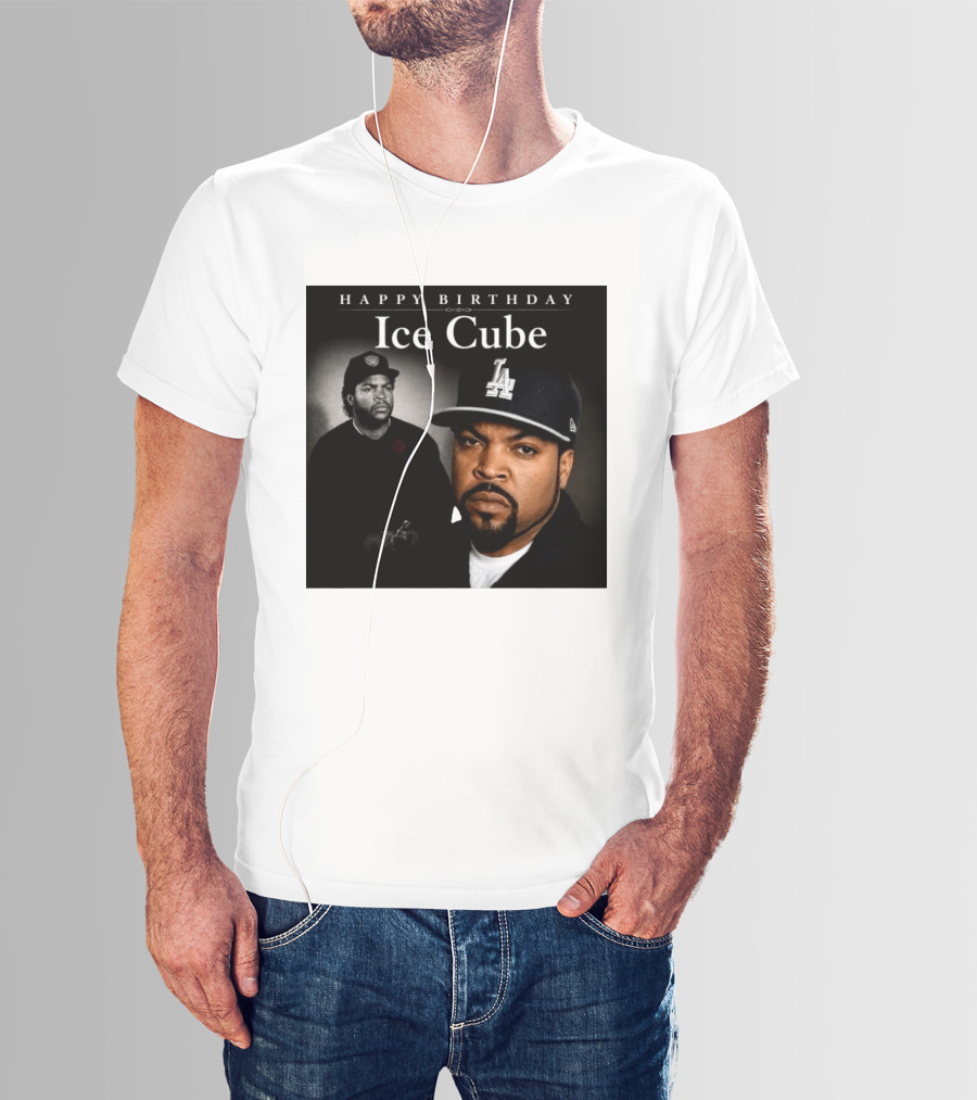 Happy Birthday Ice Cube LA Cap Black And White Portraits T-Shirt
