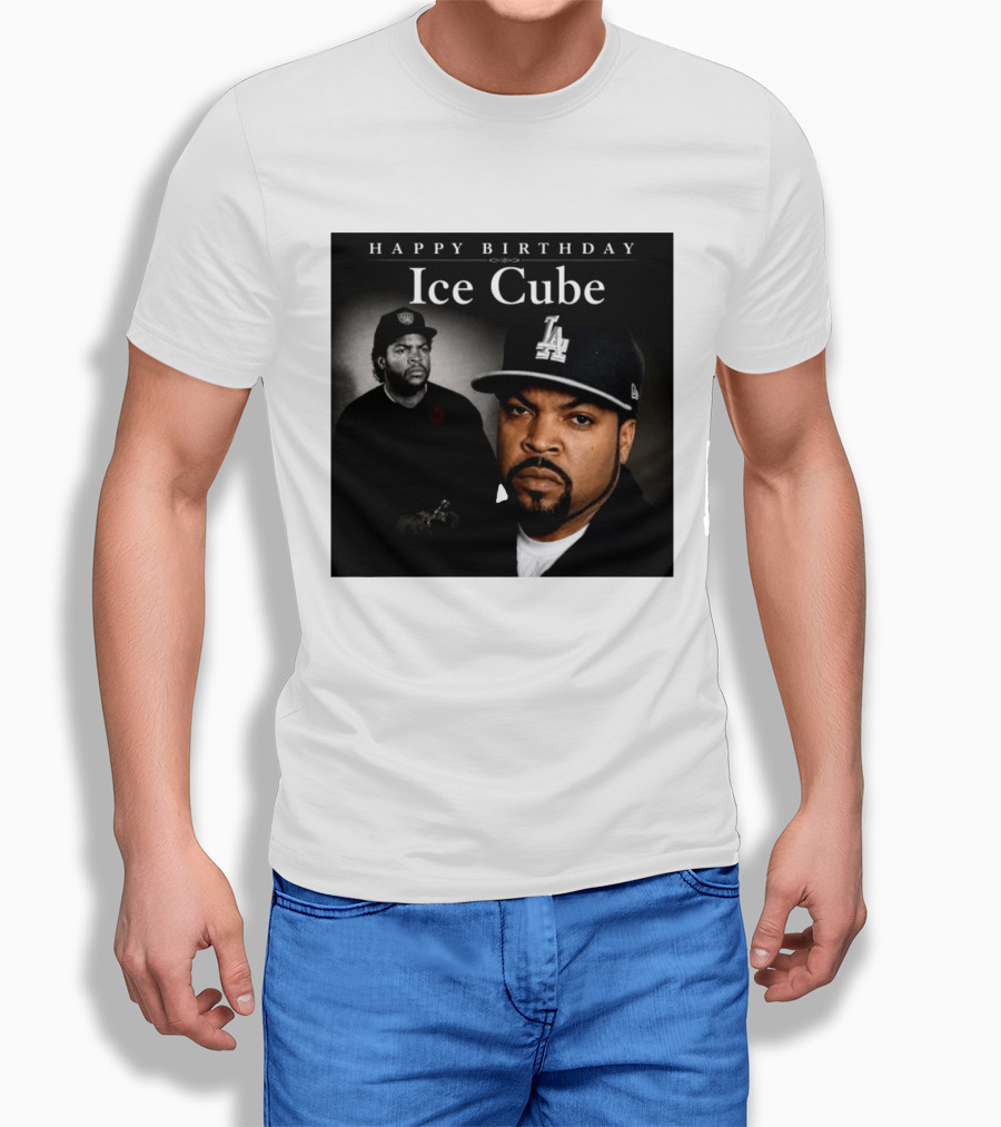 Happy Birthday Ice Cube LA Cap Black And White Portraits T-Shirt
