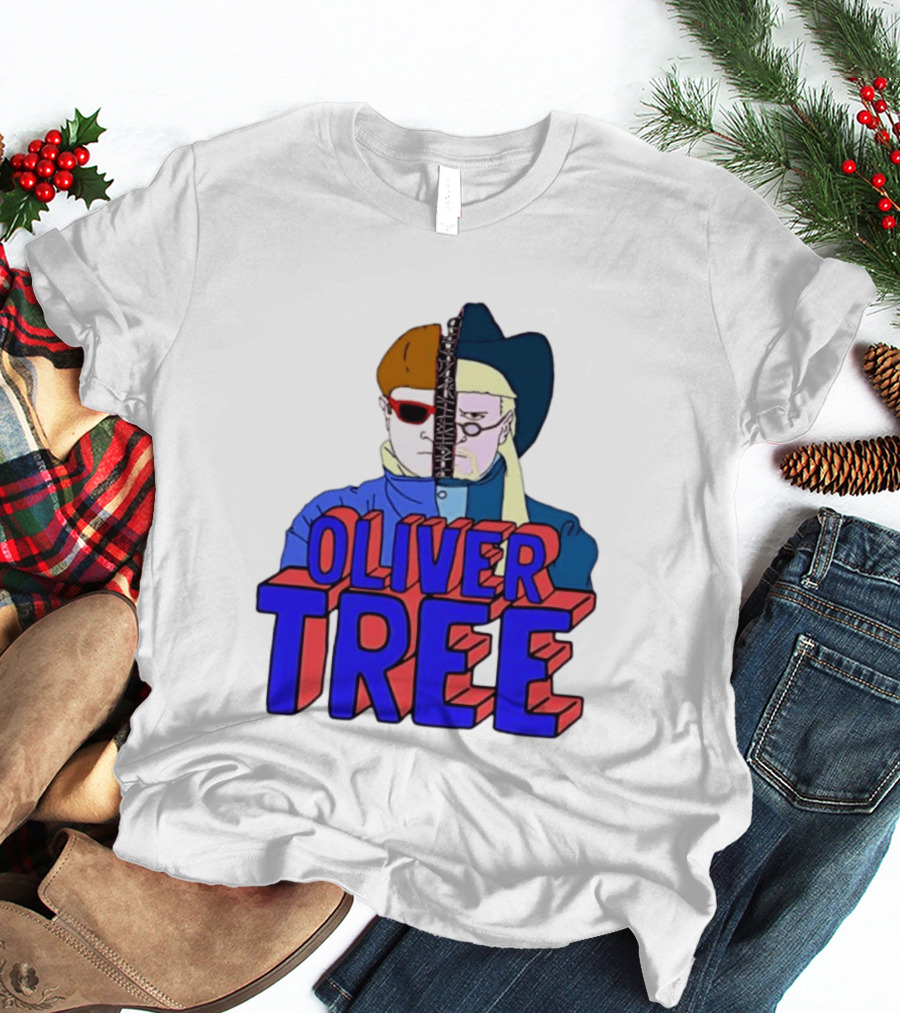 Oliver Tree Split Face Cowboy And Bowl Cut Red Blue T-Shirt