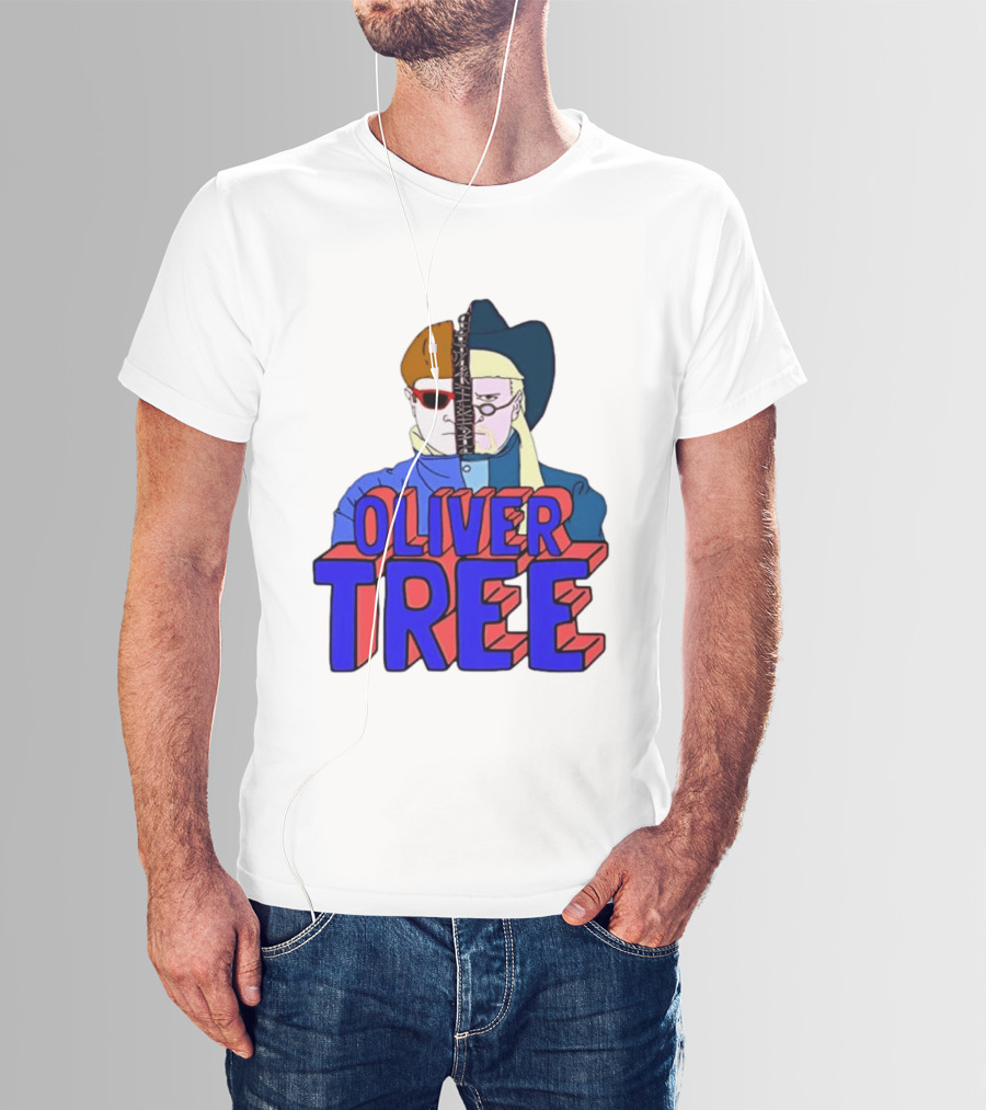 Oliver Tree Split Face Cowboy And Bowl Cut Red Blue T-Shirt