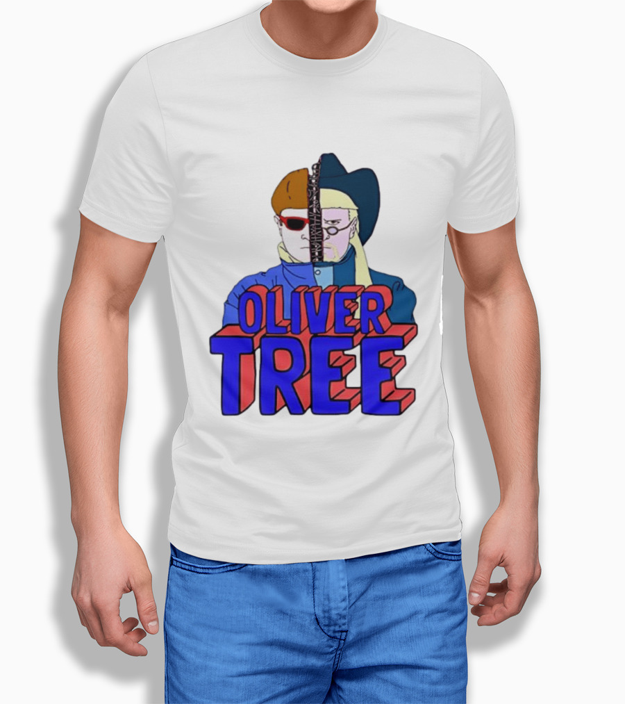 Oliver Tree Split Face Cowboy And Bowl Cut Red Blue T-Shirt