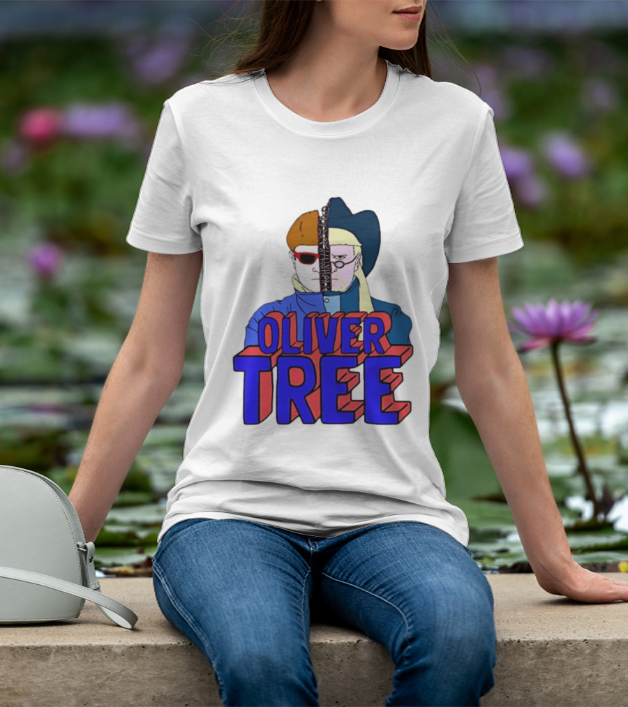 Oliver Tree Split Face Cowboy And Bowl Cut Red Blue T-Shirt