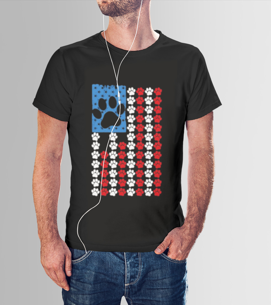American Flag Paw Print Patriotic Animal Lover Dog Cat Pet Iconic USA Pride T-Shirt