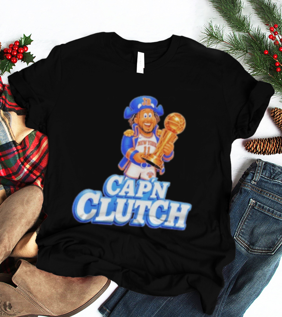 Cap'n Clutch Jalen Brunson New York Knicks Trophy Celebration T-Shirt