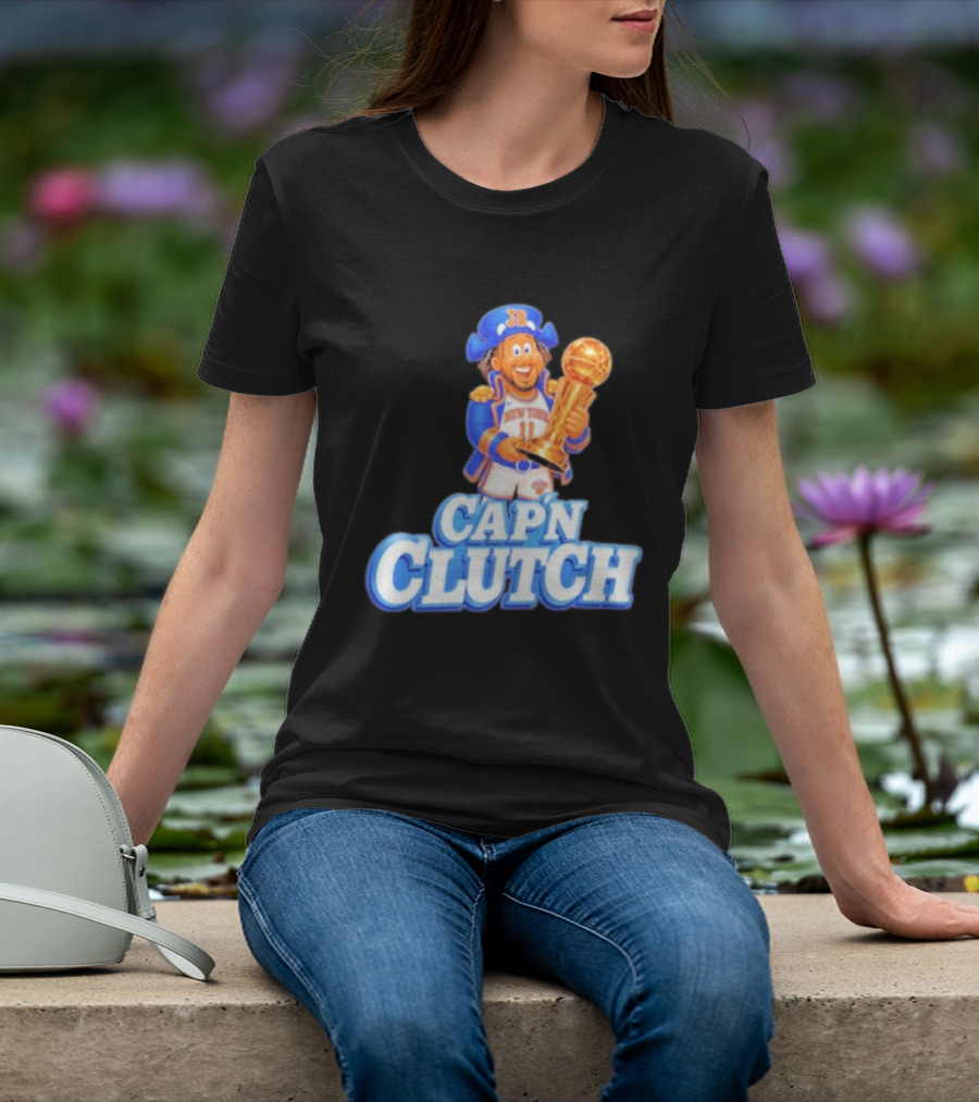Cap'n Clutch Jalen Brunson New York Knicks Trophy Celebration T-Shirt