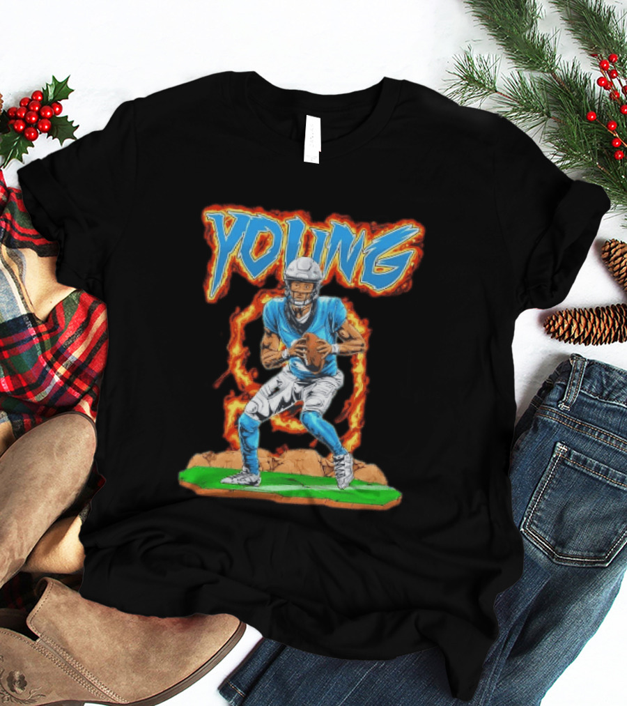 Panthers Young Football Player With Fire T-Shirt