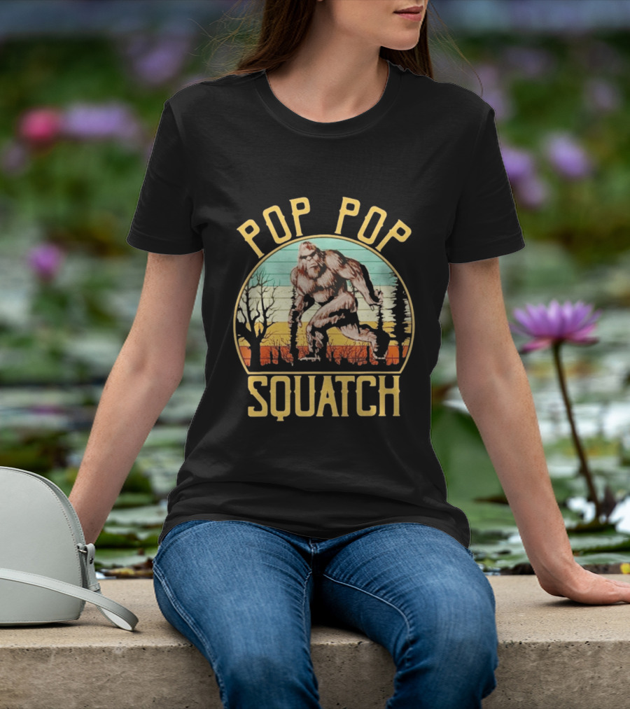 Pop Pop Squatch Bigfoot Vintage Forest Scene T-Shirt