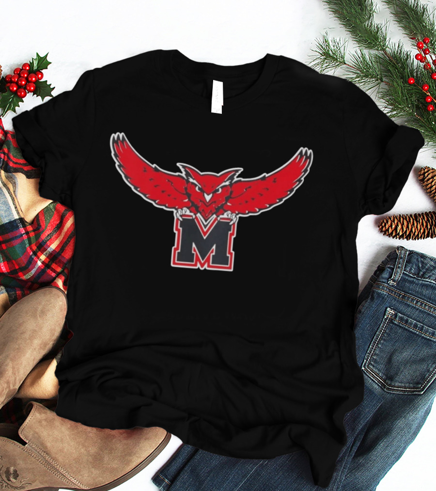 Red Owl On M Emblem With Spread Wings T-Shirt