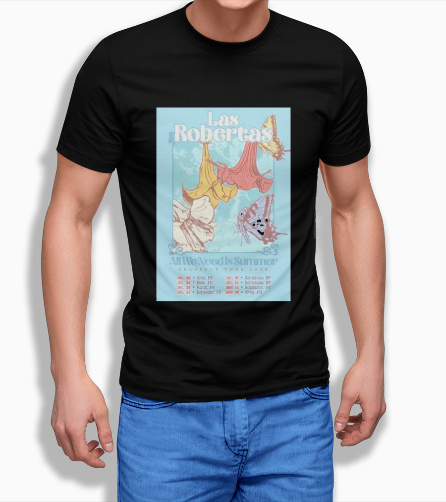 Las Robertas All We Need Is Summer European Tour 2026 Butterfly Floral T-Shirt