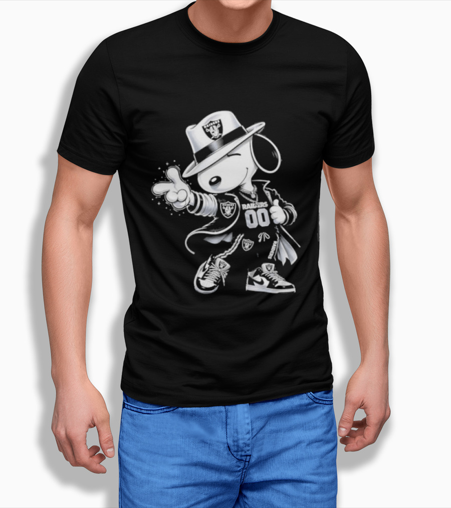 Snoopy X Las Vegas Raiders 00 Football Character With Team Symbol In White T-Shirt