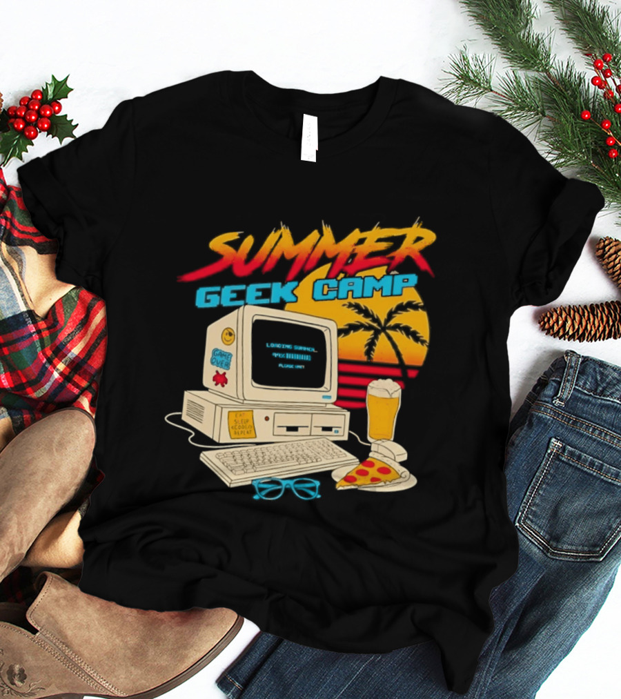 Summer Geek Camp Retro Computer Pizza And Palm Vibes T-Shirt