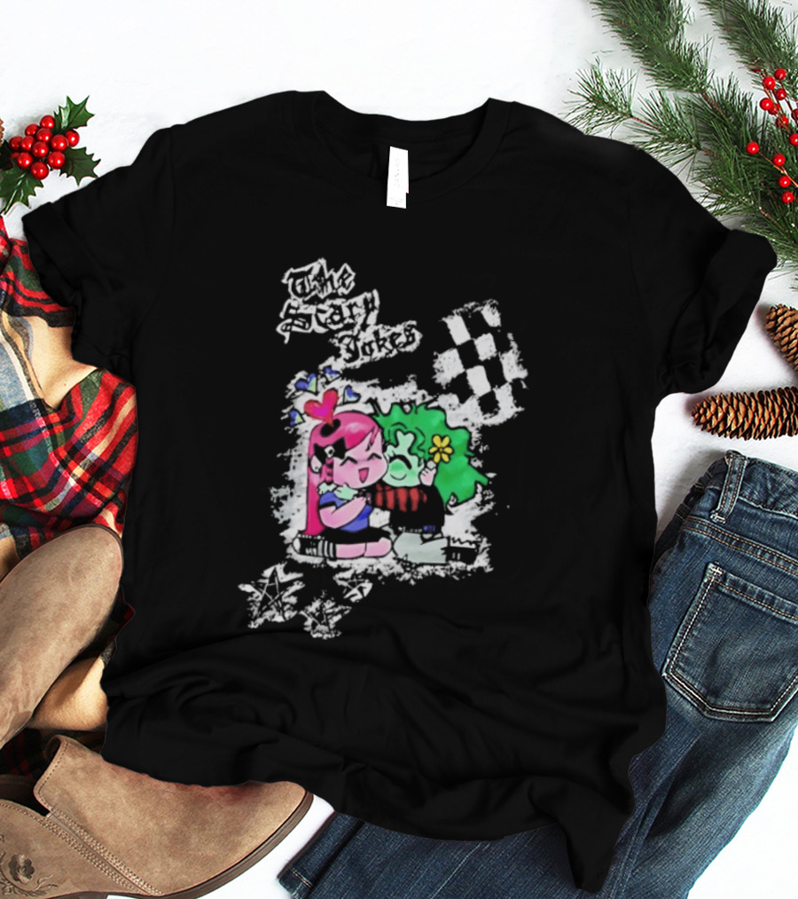 The Scary Jokes Checkered Pattern With Colorful Characters T-Shirt