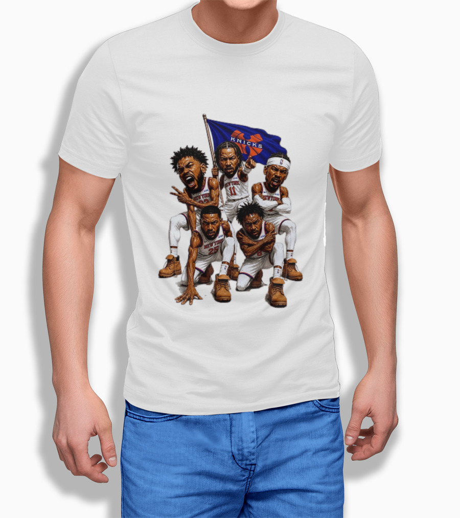 New York Knicks Jalen Brunson NBA Players Holding Team Flag Celebration T-Shirt