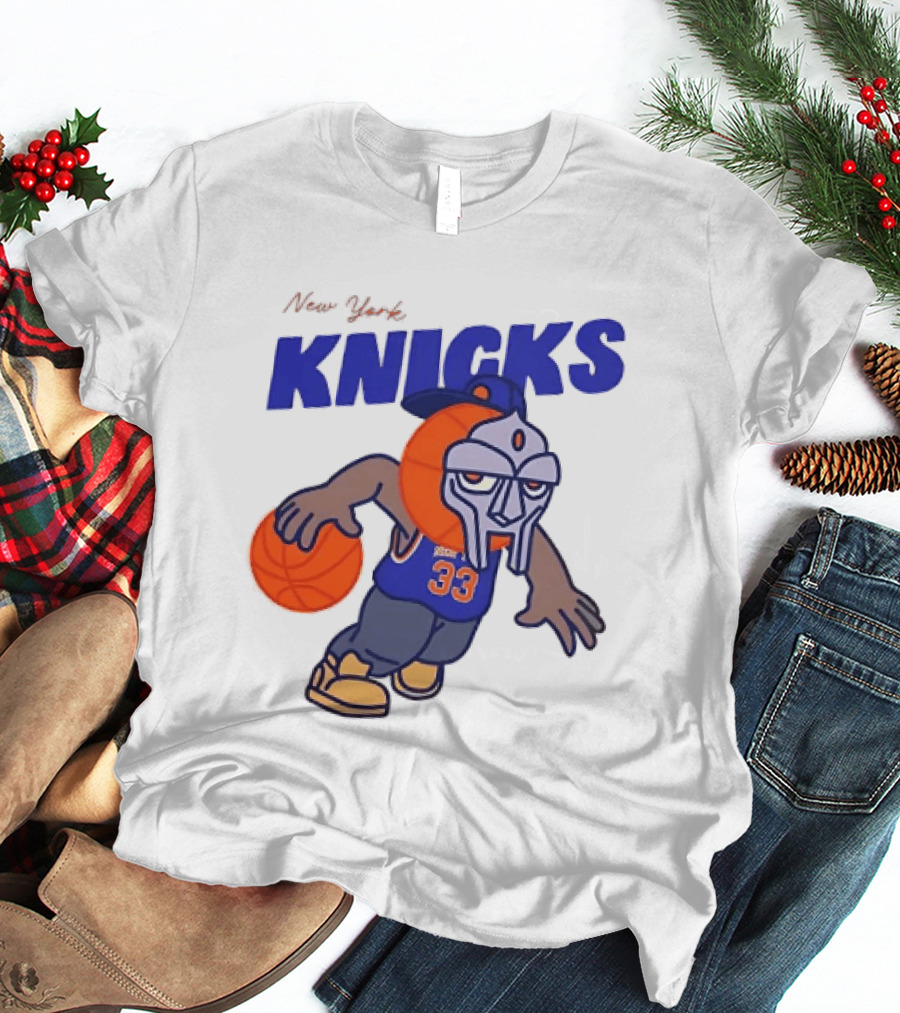New York Knicks MF DOOM Basketball Mask Number 33 Dribbling T-Shirt