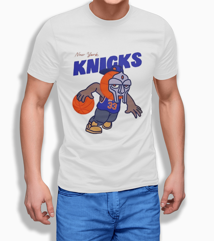 New York Knicks MF DOOM Basketball Mask Number 33 Dribbling T-Shirt