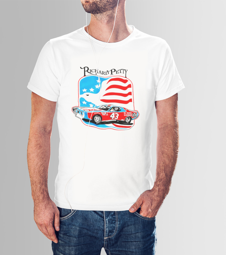 Richard Petty NASCAR Racing Car 43 STP American Flag T-Shirt