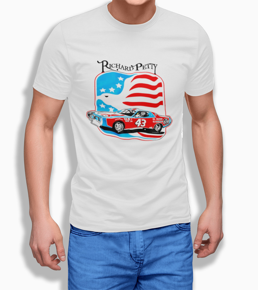 Richard Petty NASCAR Racing Car 43 STP American Flag T-Shirt