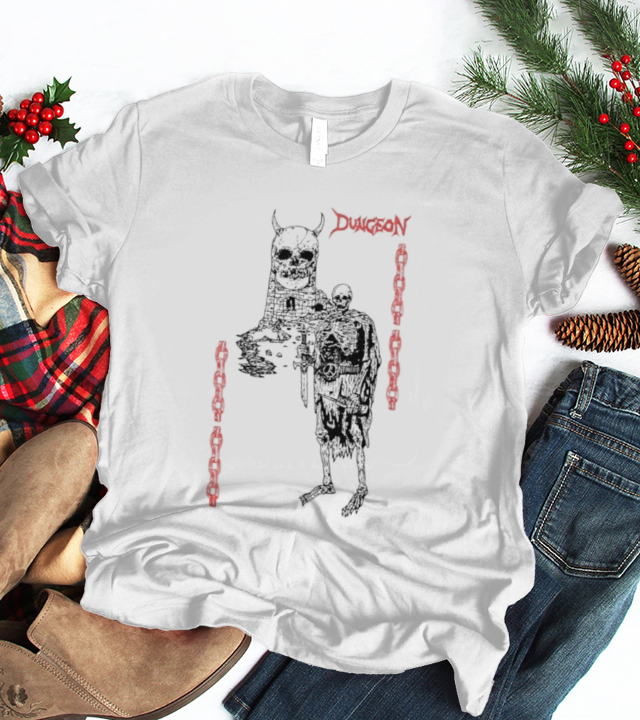 Dungeon Skeleton Warrior Heavy Metal Band Red Chains T-Shirt