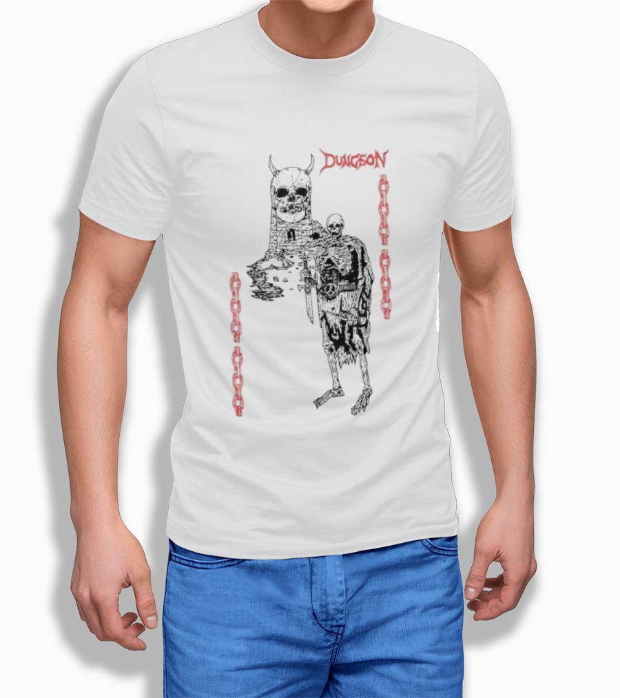 Dungeon Skeleton Warrior Heavy Metal Band Red Chains T-Shirt