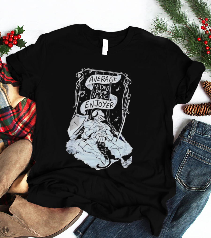 Average Video Game Music Enjoyer Knight Resting Under Stars With Cat T-Shirt