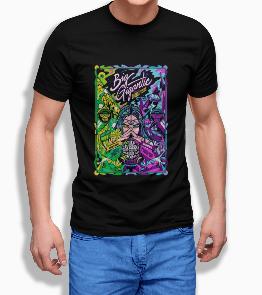 Big Gigantic Double Vision Live Nov 6 7 2026 The Caverns Pelham TN Sunsquabi Phyphr Smokeland Zoska T-Shirt