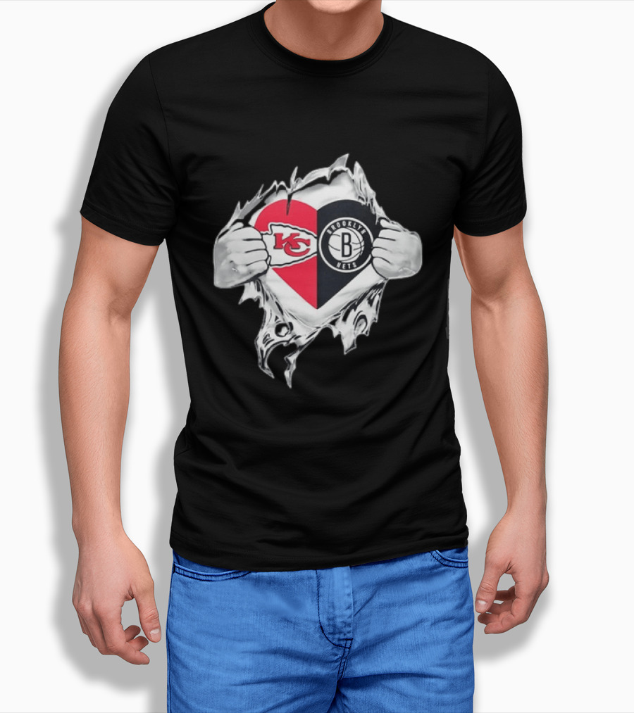 Kansas City Chiefs Brooklyn Nets Torn Heart Fan T-Shirt