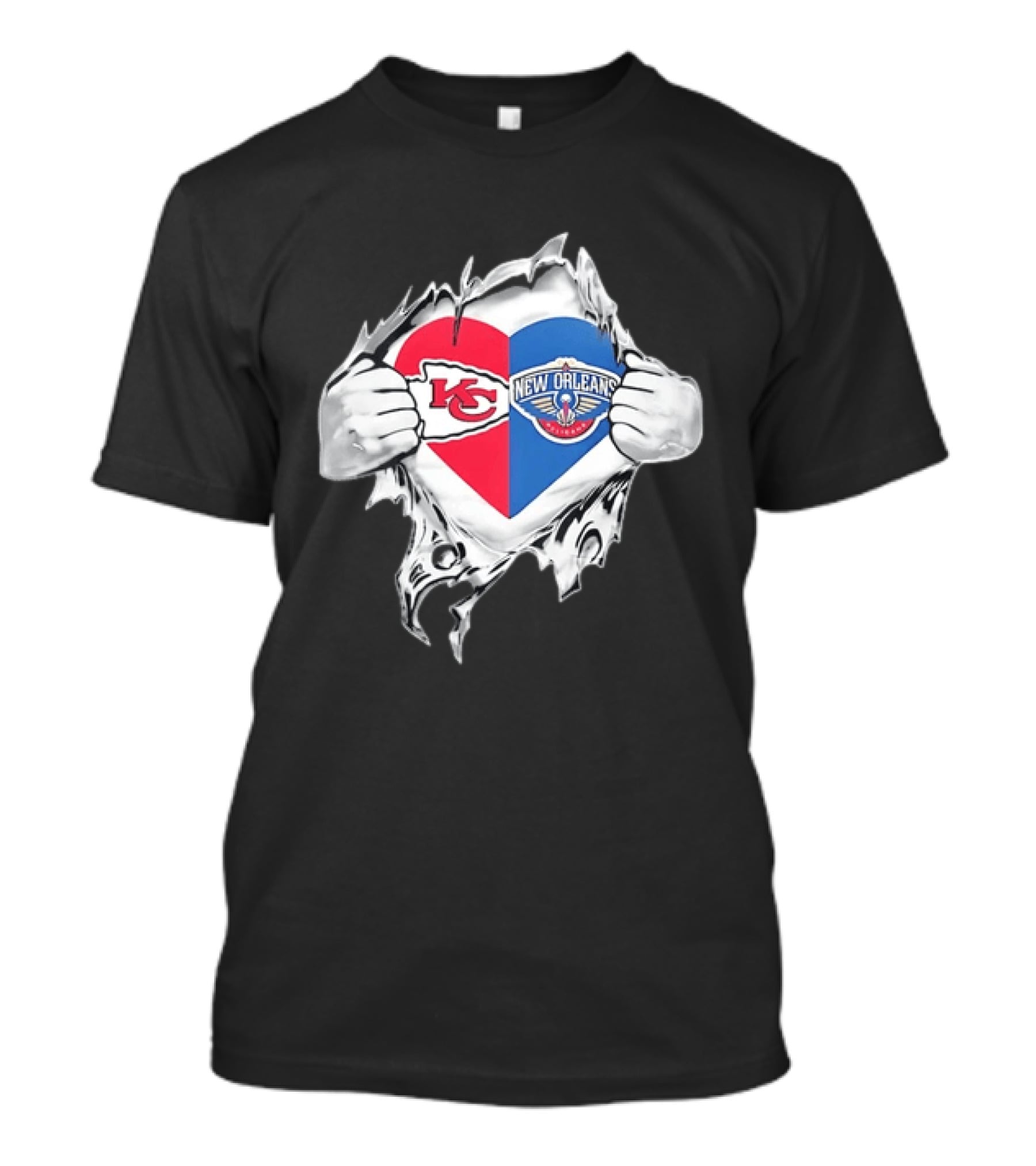 Kansas City Chiefs New Orleans Pelicans Heart Ripped Open T-Shirt