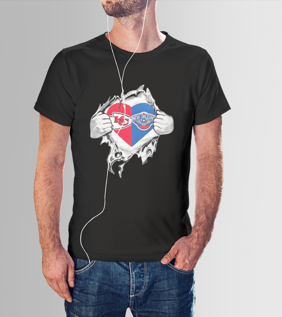Kansas City Chiefs New Orleans Pelicans Heart Ripped Open T-Shirt