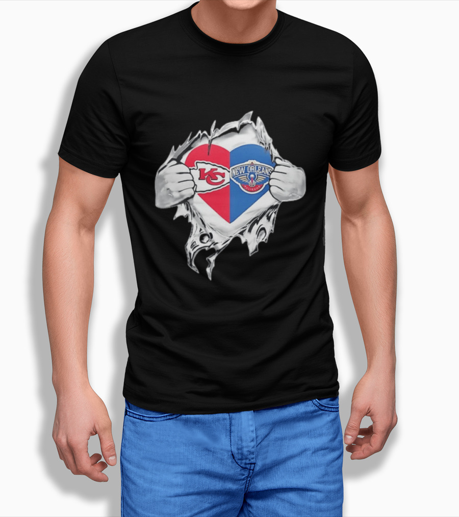 Kansas City Chiefs New Orleans Pelicans Heart Ripped Open T-Shirt