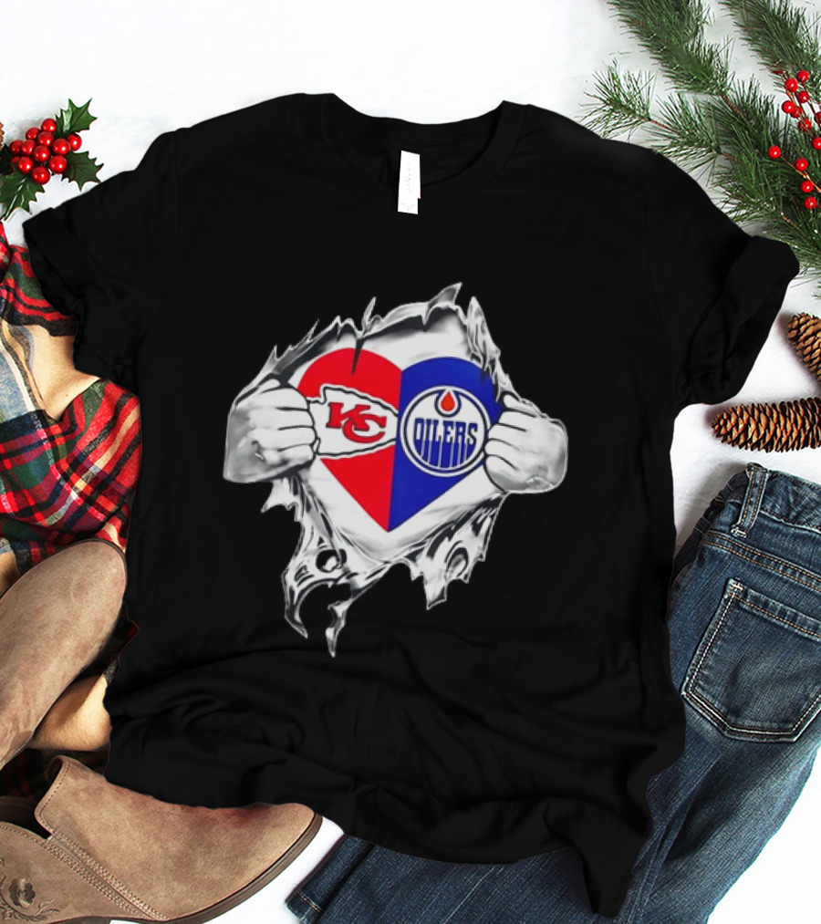 Love Heart KC Chiefs Edmonton Oilers Fusion T-Shirt