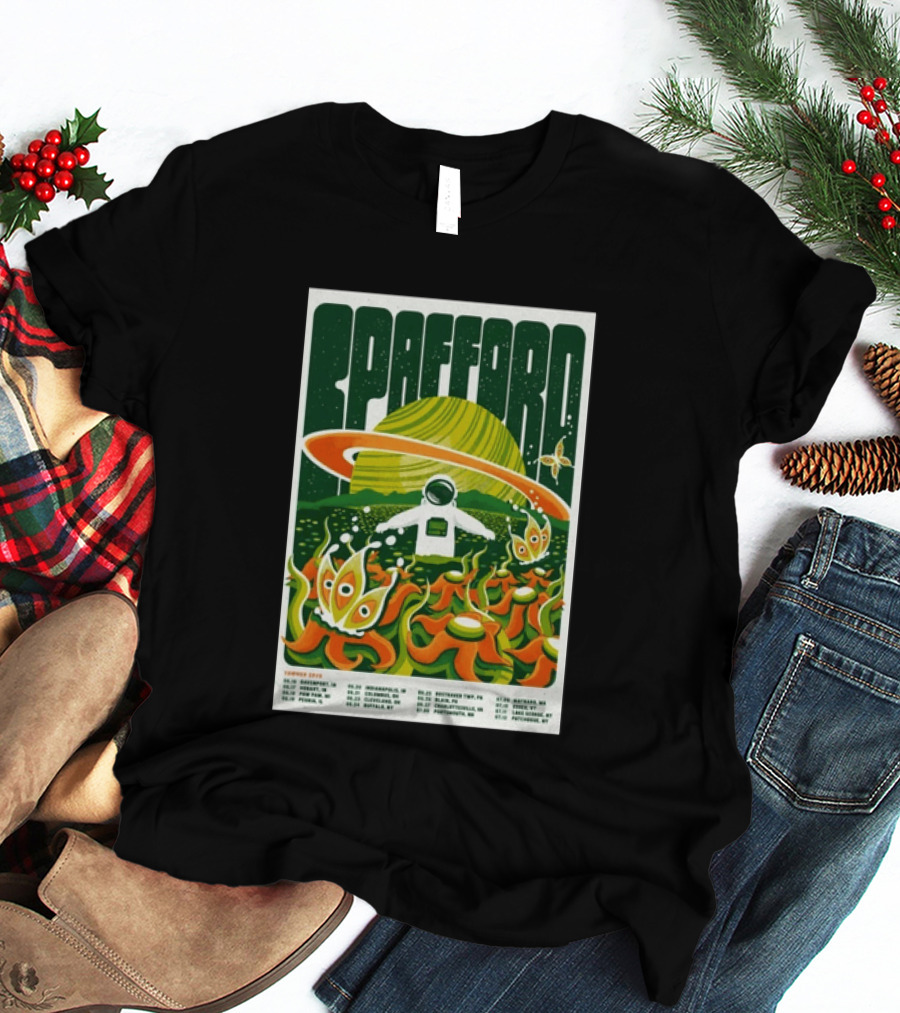 Spafford Summer Tour 26 Space Adventure Psychedelic Alien Astronaut Concert Dates And Locations T-Shirt