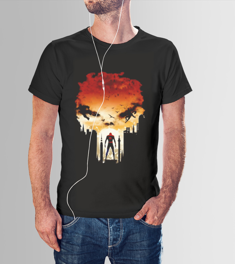 Spider Man Hulk Wolverine Marvel Superheroes Cityscape Action Scene T-Shirt