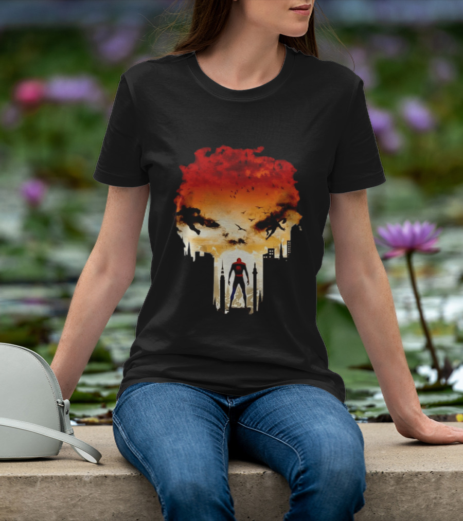 Spider Man Hulk Wolverine Marvel Superheroes Cityscape Action Scene T-Shirt