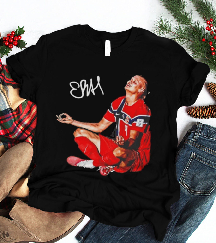 Erling Haaland Norway Football Meditation Pose Signature T-Shirt