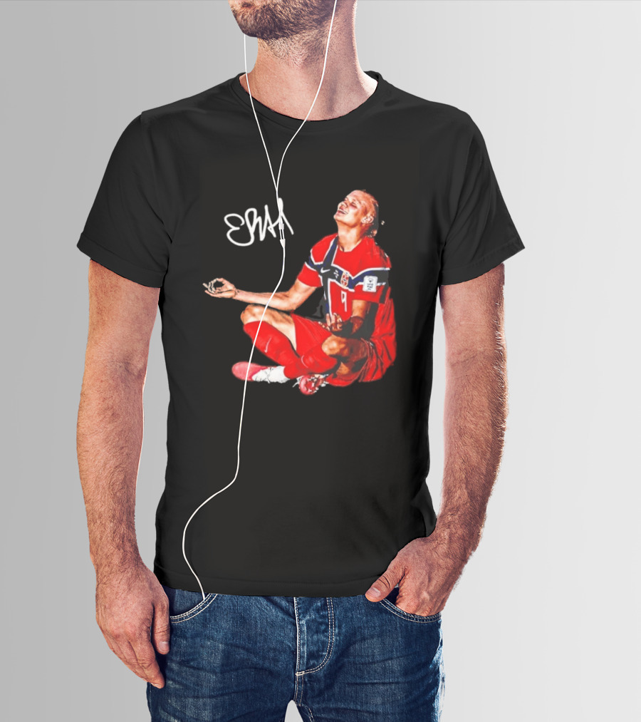 Erling Haaland Norway Football Meditation Pose Signature T-Shirt