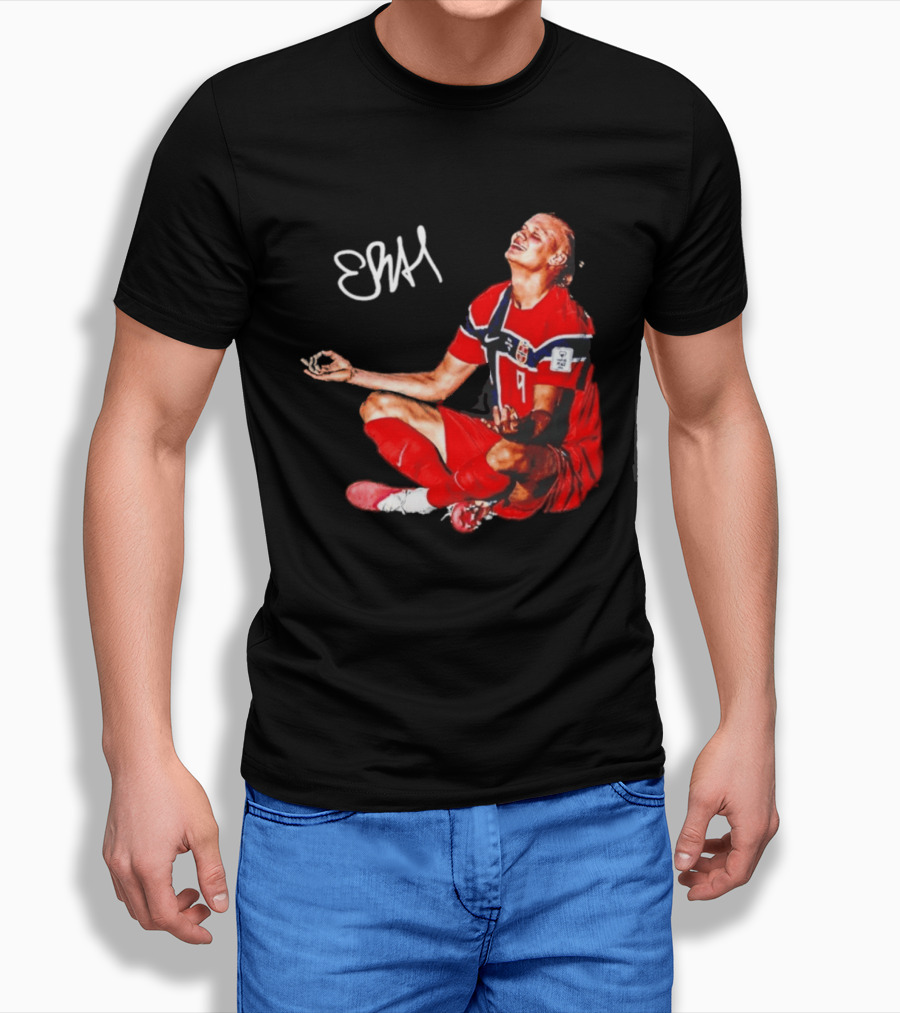 Erling Haaland Norway Football Meditation Pose Signature T-Shirt