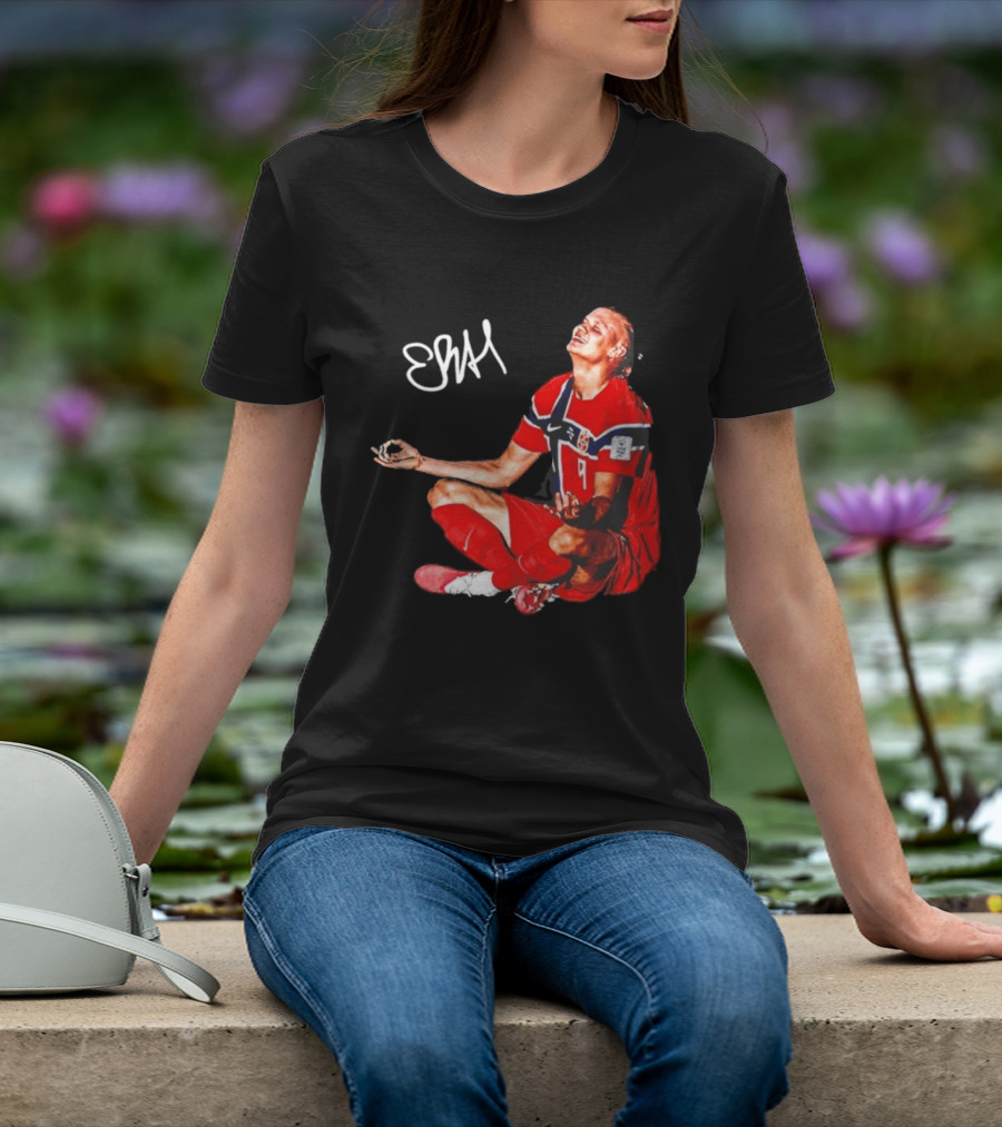 Erling Haaland Norway Football Meditation Pose Signature T-Shirt