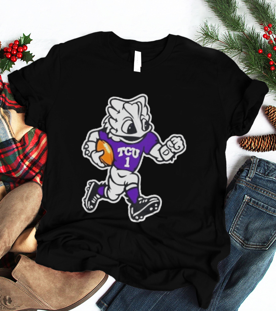 TCU Horned Frog Mascot Running Football TCU 1 Fan Gear T-Shirt