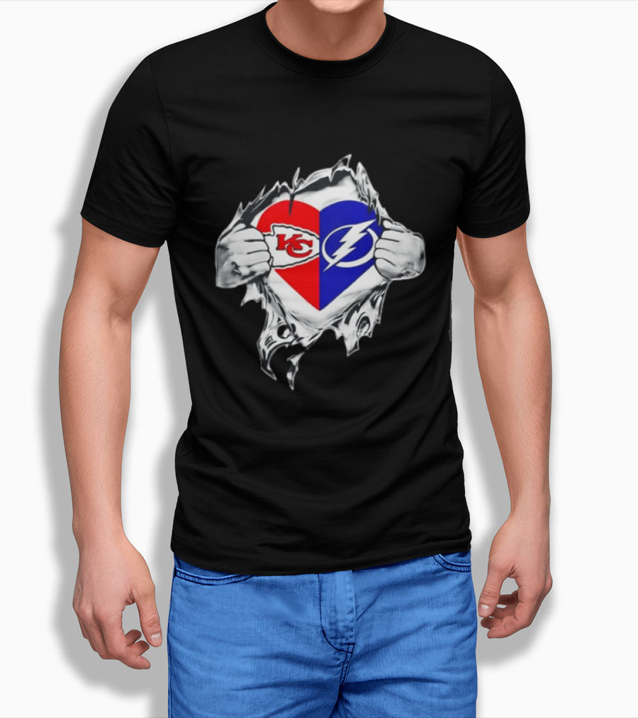 Kansas City Chiefs Heart Ripping Tampa Bay Lightning NFL NHL T-Shirt