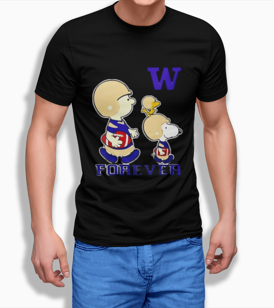 Peanuts Characters Football Players Washington Huskies W Forever T-Shirt