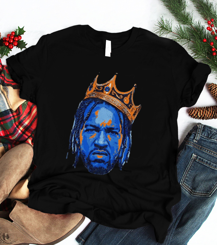 Jalen Brunson New York Knicks King Of New York Orange Crown Blue T-Shirt