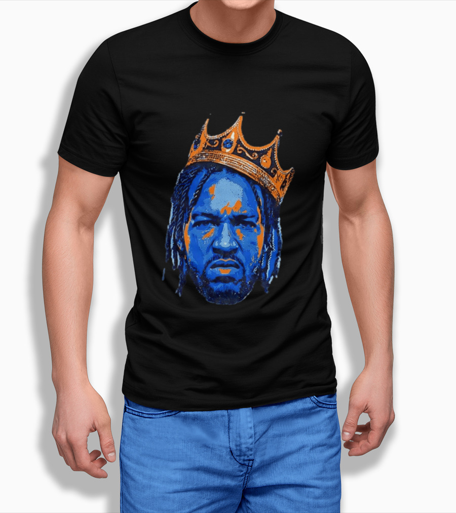 Jalen Brunson New York Knicks King Of New York Orange Crown Blue T-Shirt