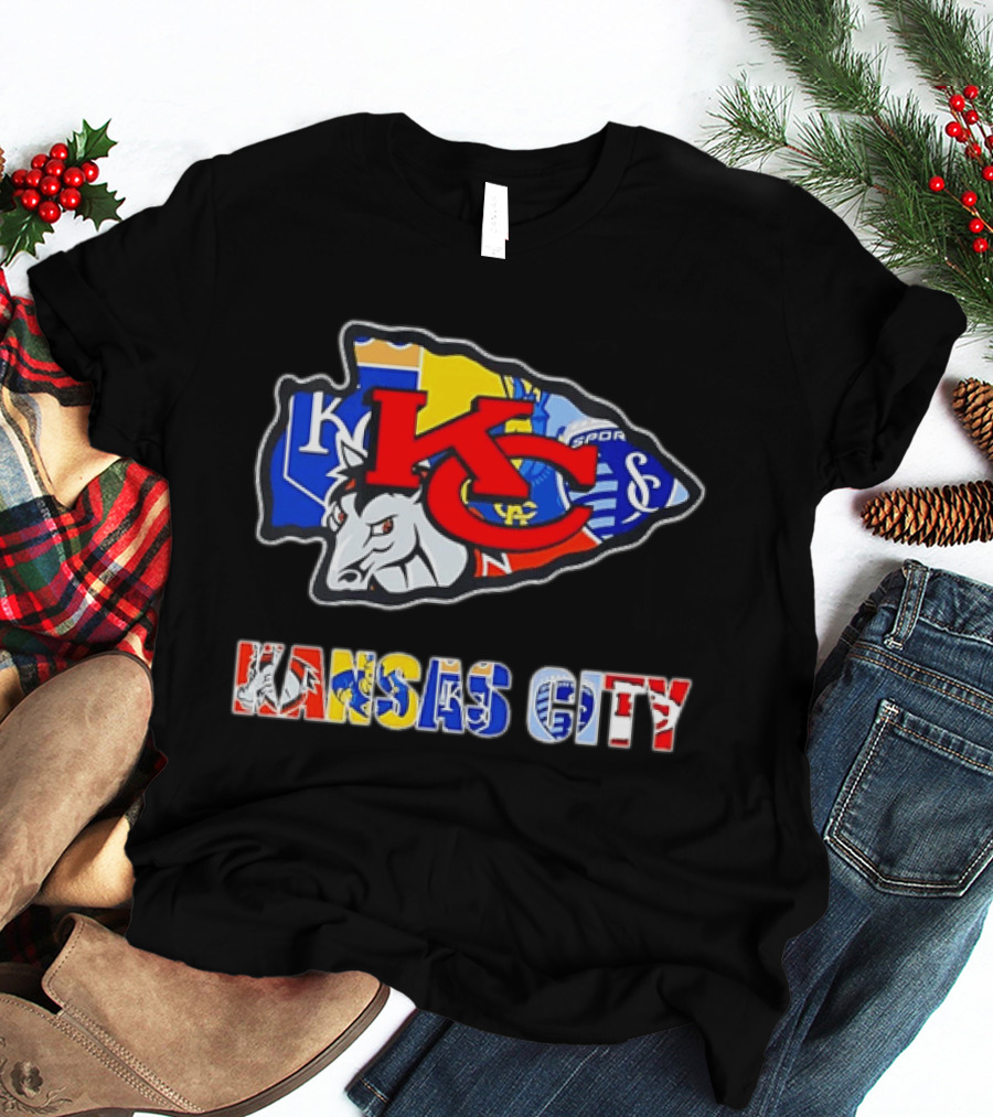 Kansas City Chiefs Royals Sporting KC Collage Arrowhead Sports Team T-Shirt